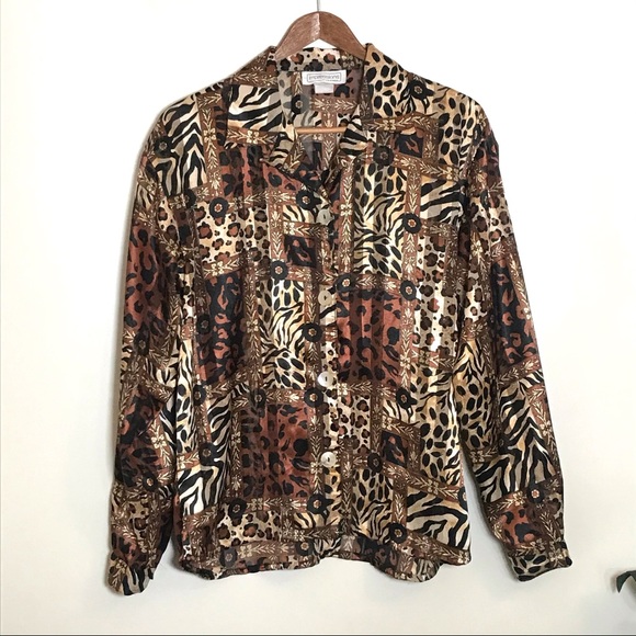 Vintage Impressions of California Animal Print Button Up Top - Picture 2 of 5